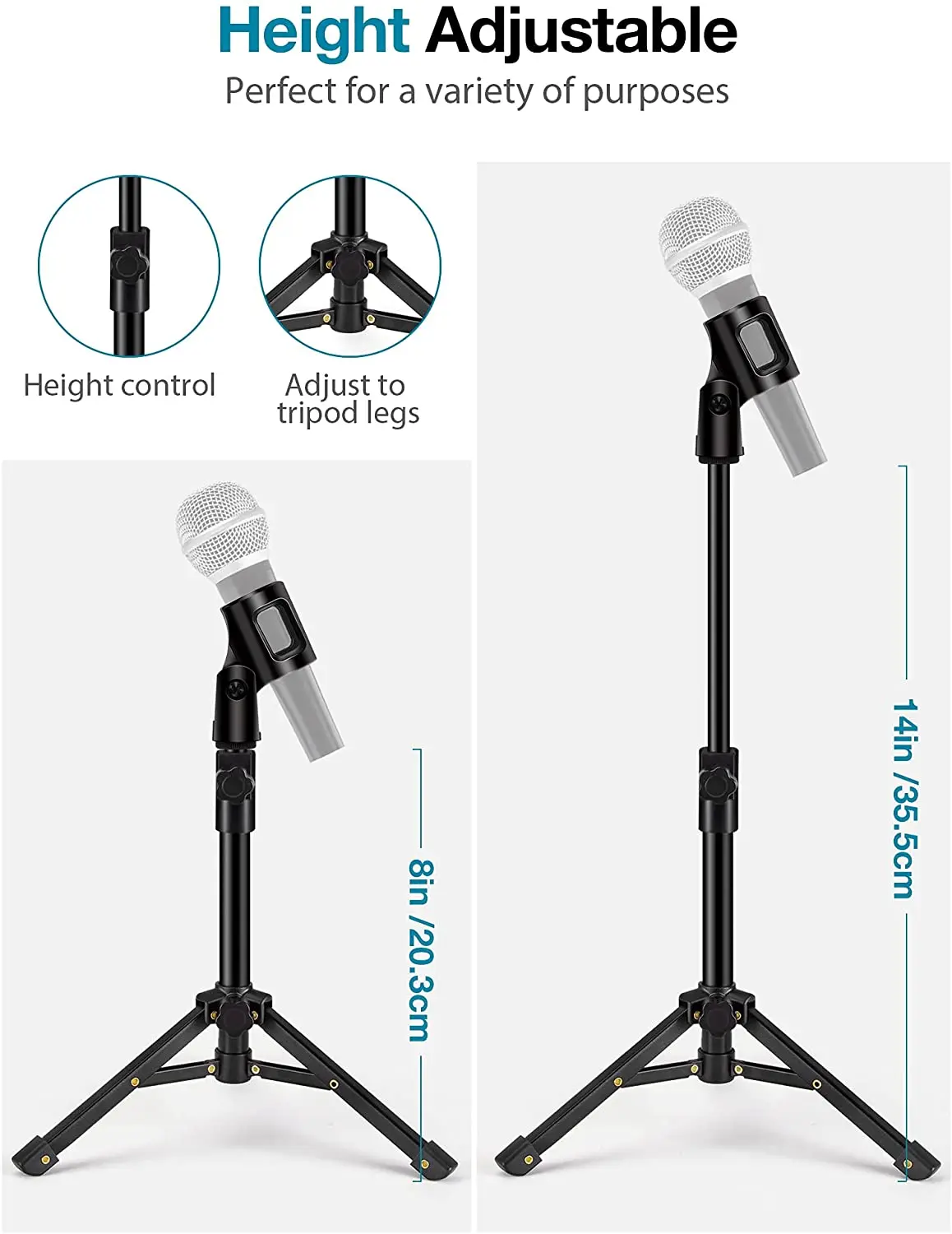 Mikrofon logam portabel, dudukan Tripod Desktop nirkabel berdiri kabel mikrofon berdiri Desktop tahan lama dan praktis