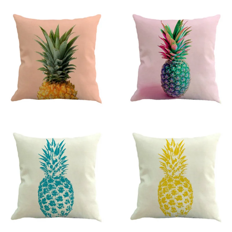 2pcs/set Flax Tropical Fruit Painted Pineapple Pattern Pillowcase Cushion Cover Throw Pillow Case for Sofa Home Decoration