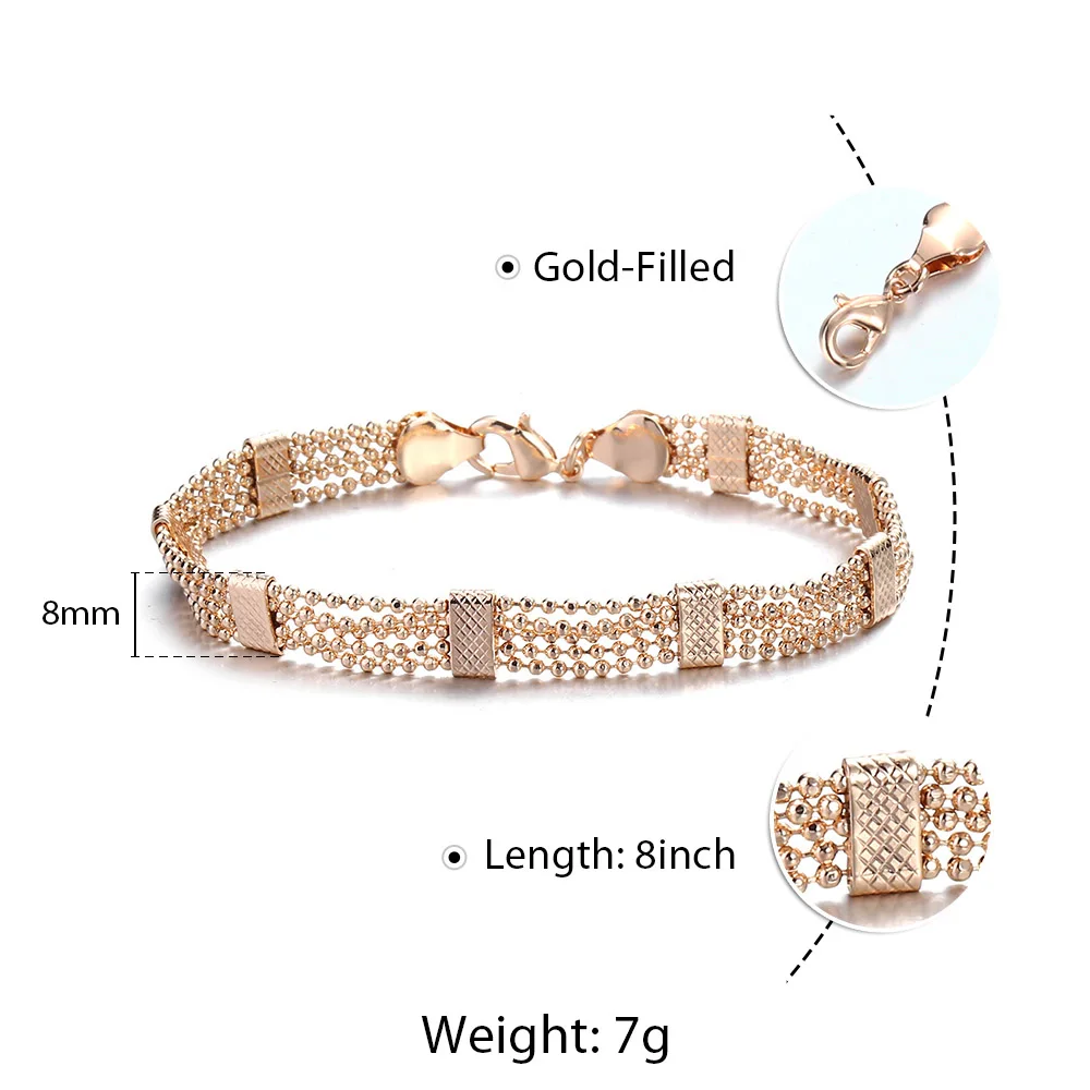 8mm Womens Girls Men 585 Rose Gold Color Bead Bracelet Link Chain Female Bangle Fashion Jewelry Gift CB33