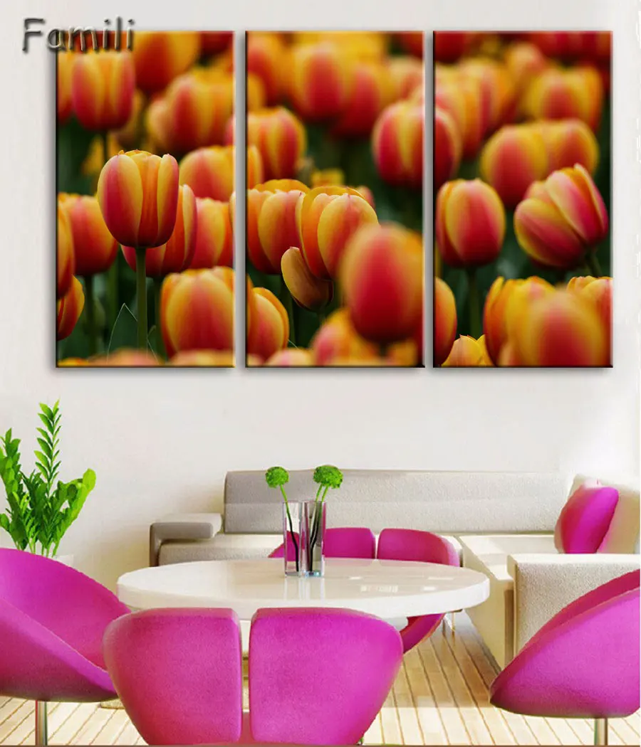 

HD Prints Modular Pictures Home Decor Poster 3 Pieces Beauty Pink Flowers Canvas Paintings Living Room Wall Art PENGDA