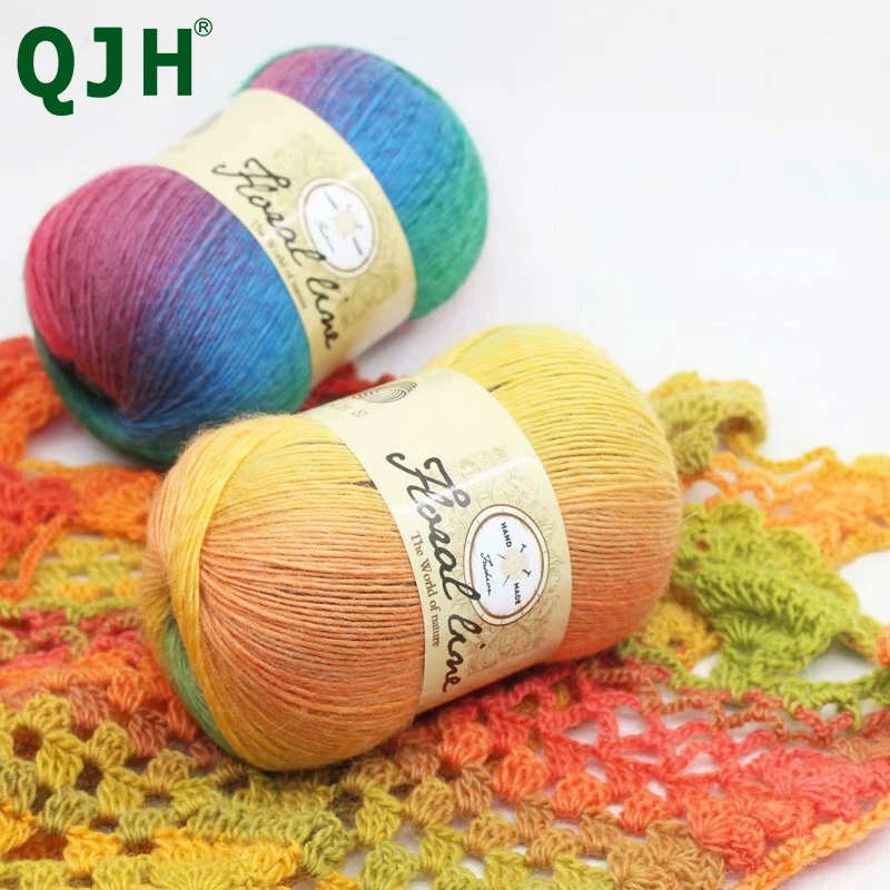 QJH Newest 10pcs Hot Sale Multi Color Cotton Silk Knitting Yarn Soft Warm Baby Yarn for Hand Knitting Supplies 1000g/lot