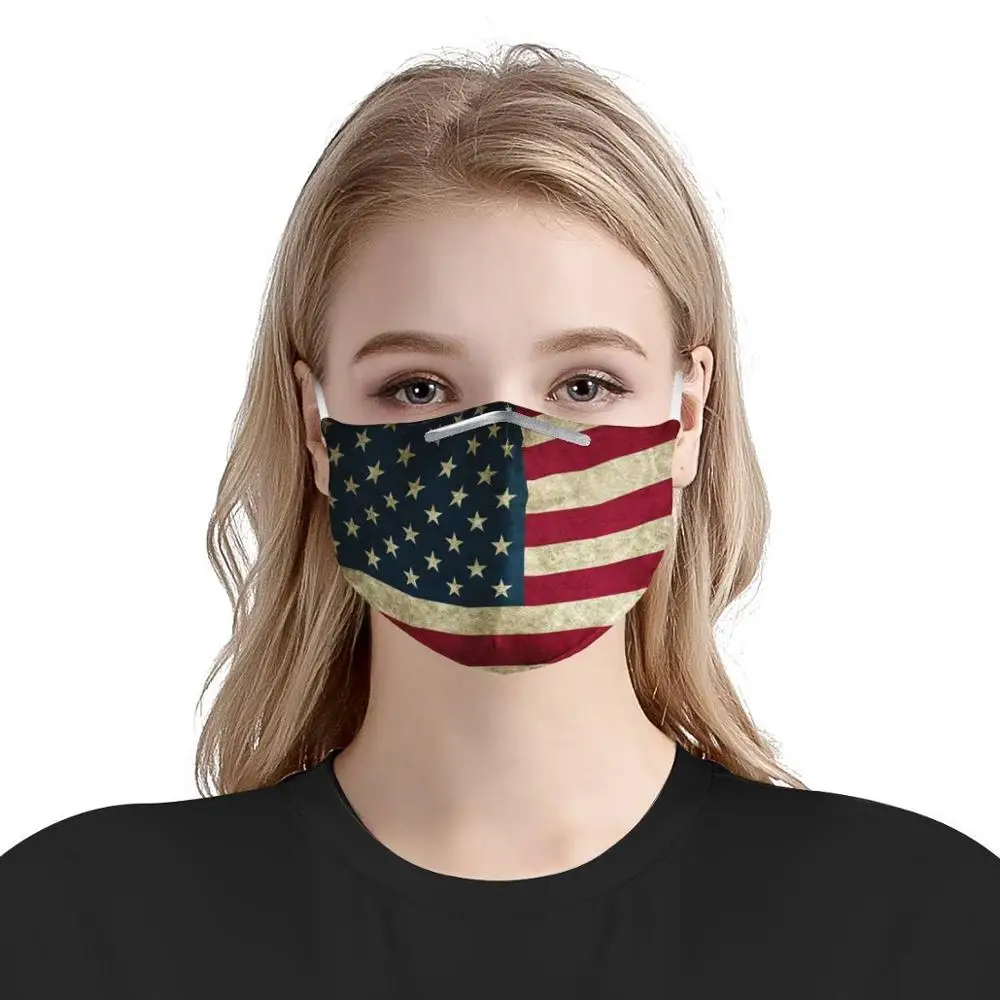 New fashion American flag pattern 4Pcs filters Gas Masks Women Men Anti-dust Masks Fashion Washable Reusable Face Mask 4 filters