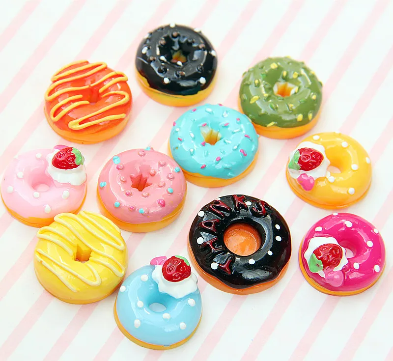 10pcs Resin Cabochon heart Doughnut Donut Charm Pendant Miniature Craft Jewelry Making Material Creative DIY Accessories