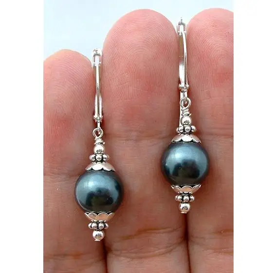 New Favorite Pearl Jewelry Tahiti Black South Sea Shell Pearl S925 Sterling Silver Dangle Earrings Lever back Charming Lady Gift