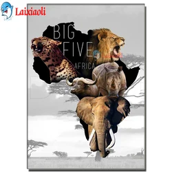 Diamond Painting Full Square Round Big Five Africa Elephant Leopard Lion Rhinoceros Embroidery 5D Cross Stitch Crystal art decor