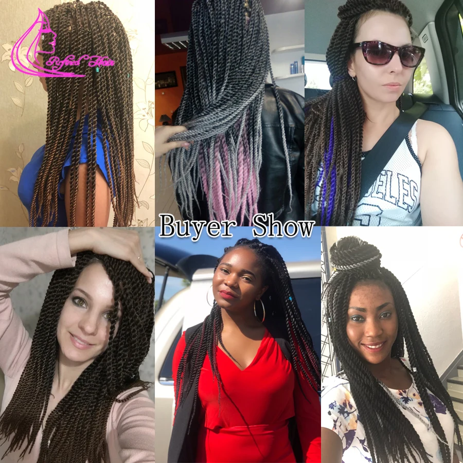 Refined 22Roots/pack Medium Diameter Crochet Braids Senegalese Twist Hair Extensions Ombre Brown Grey Burgundy Synthetic Braid