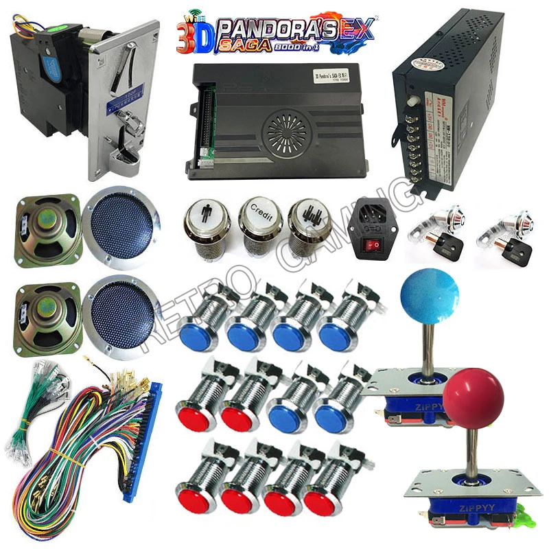 Pandora Saga EX Box 10000 in 1 3D Wifi Joystick Led Lights Push Silver Button Arcade Machine DIY Kit VGA/HDMI Output 2 Players