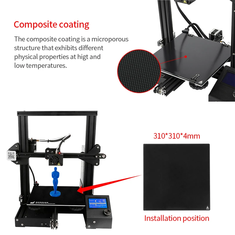 310x310mm Glass Build Plate 3D Bed Glass Plate 3D Build Surface Platform 3D Glass Printer Tempered Upgraded Bed Ender3 CR-10