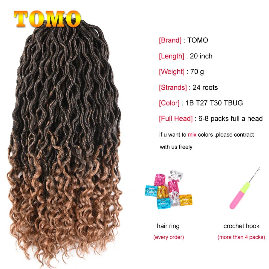 TOMO Faux Locs Crochet Hair Wavy Dreadlocks Braids With Curly Ends Ombre Brown Color Soft Pre-Looped Synthetic Braiding Hair 20\