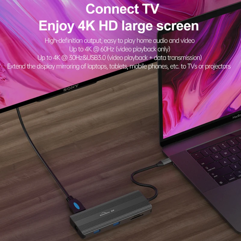 Blueendless USB Hub 3,0 Multi HDMI DP RJ45 Krempel Leser USB Splitter für MacBook Pro Computer Zubehör Typ C USB C Dock