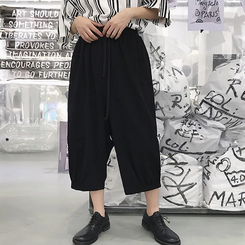 Men's Wide Leg Pants Spring Summer New Punk Style Hair Stylist Style Dark Japanese Youth Leisure Large Size Seven Minutes Pants