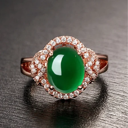 Genunine green jade ring with 925 sterling silver rose gold jadeite jade rings jade jewelry brand jade natural stone jewelry