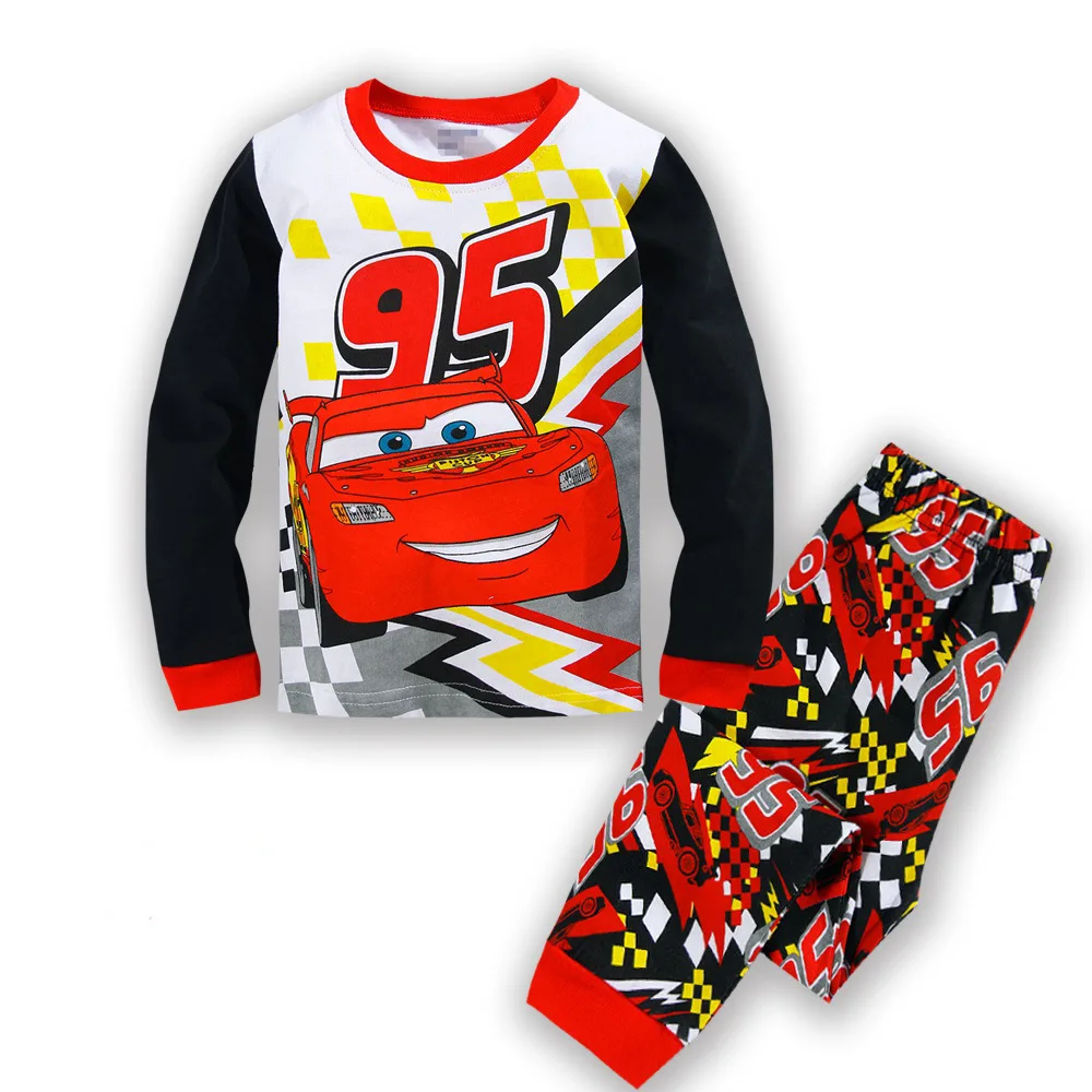 Conjuntos de pijamas para niños y niñas, ropa de algodón con estampado de Rayo Mcqueen, camiseta de manga larga y pantalones de dibujos animados, 95