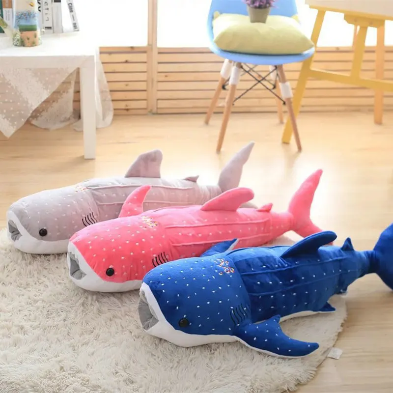 50-120CM nuovo stile Blue Shark peluche grande pesce bambola di stoffa balena animali imbalsamati regalo di compleanno per bambini