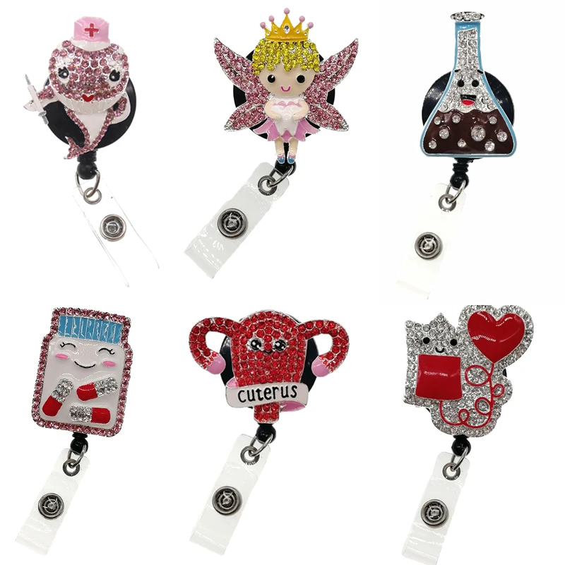 

10pcs/lot Medical Nurse Retractable Name Badge Holder Cute Funny Badge Reel with Alligator Clips