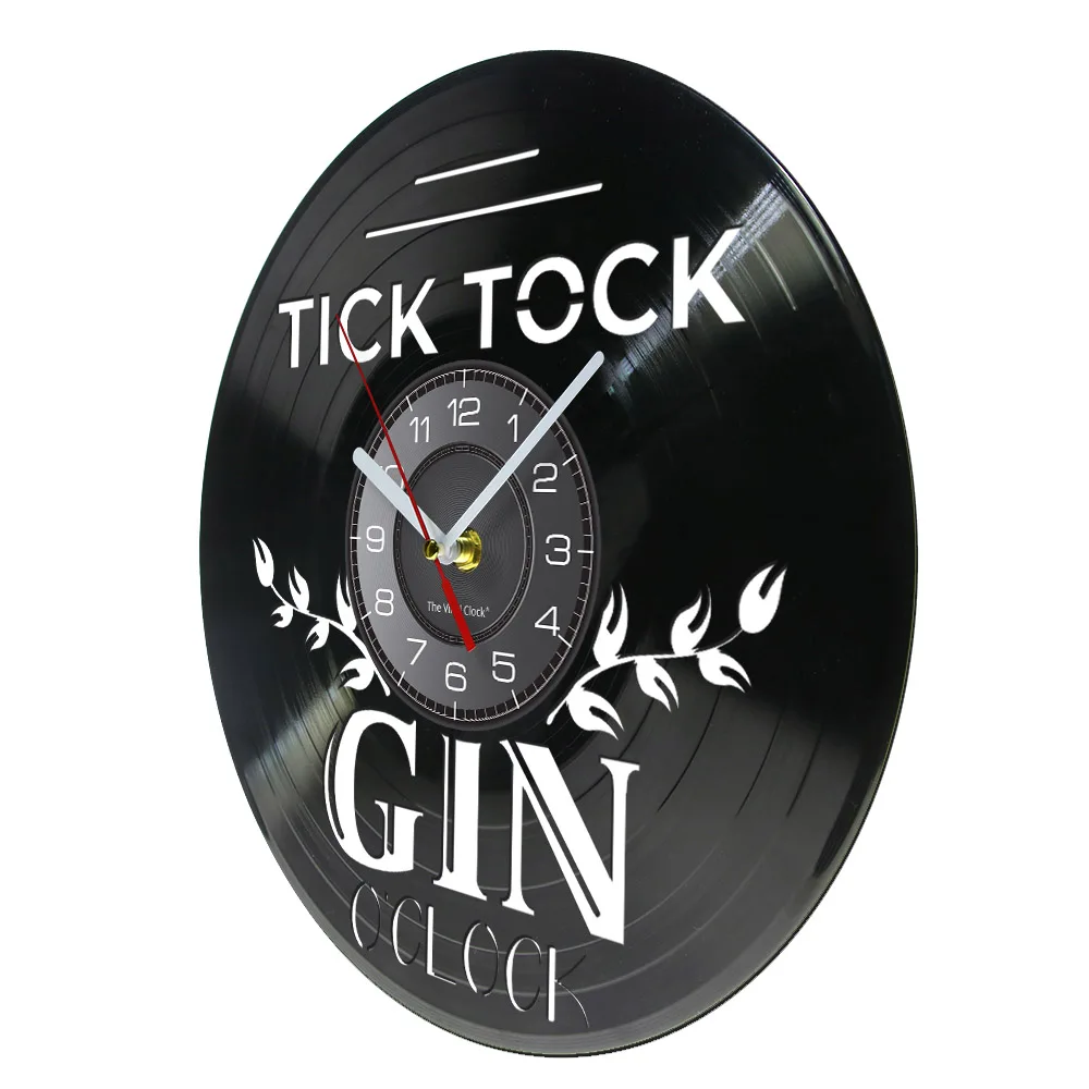 Tick Tock Gin o'Clock Art Vinyl Record Wall Clock Cocktail Ethyl Alcohol Dining Kitchen Bar Decor Album Longplay Wine Lover Gift