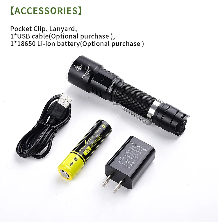 TANK007 Outdoor Self Defense Tactical High Power Torch LED 1000 Lumen Flashlight Portable Blacklight USB Rechargeable Battery