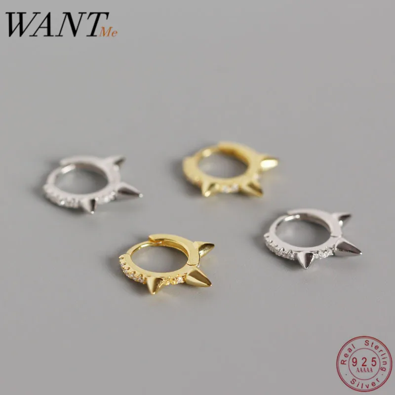 

Женские круглые серьги-гвоздики WANTME, в стиле панк с заклепками и кристаллами из циркония, серебро 100% пробы