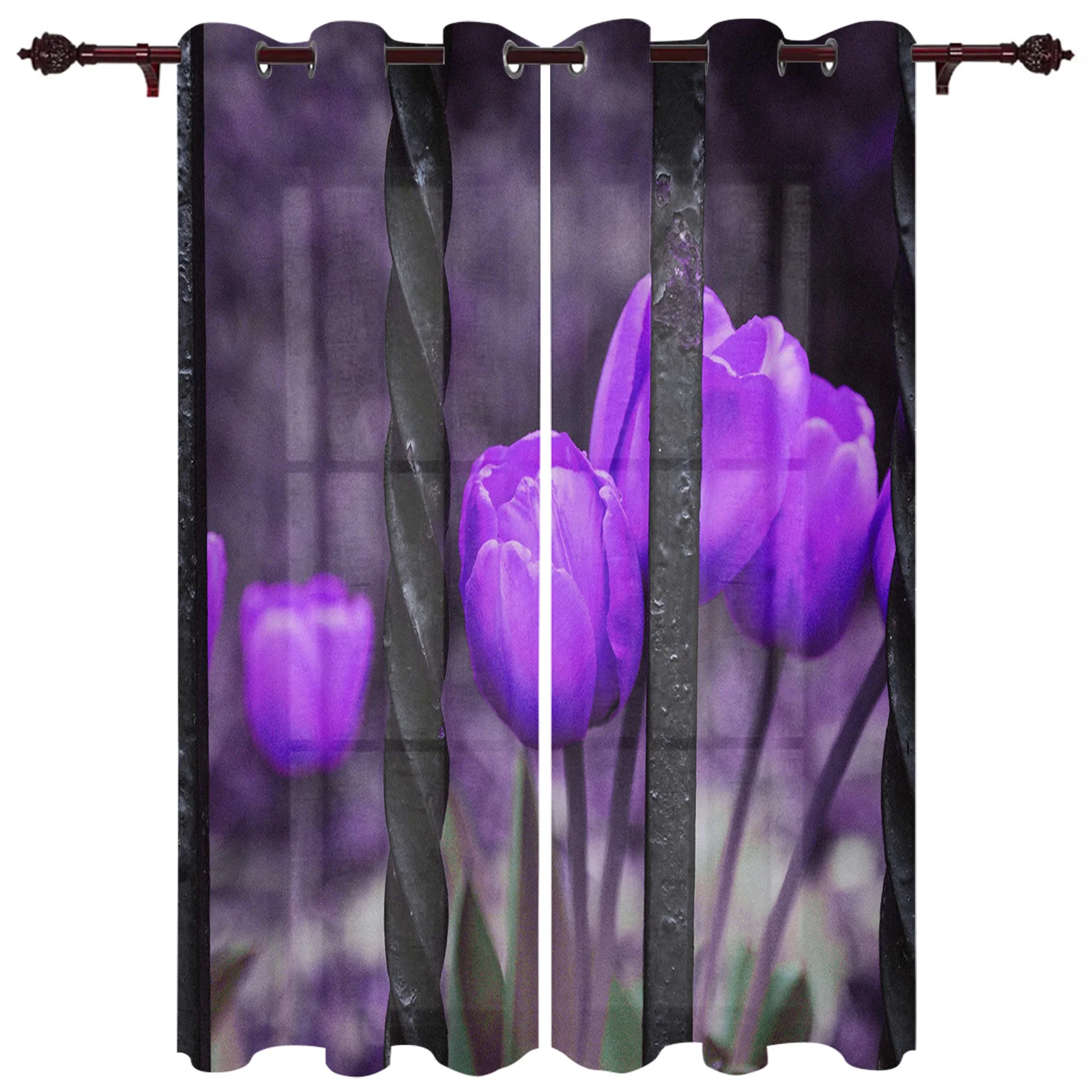 Patio Curtain Iron Railing Purple Tulips Kitchen Curtains In The Modern Living Room Bedroom Dining Room Translucent Curtain