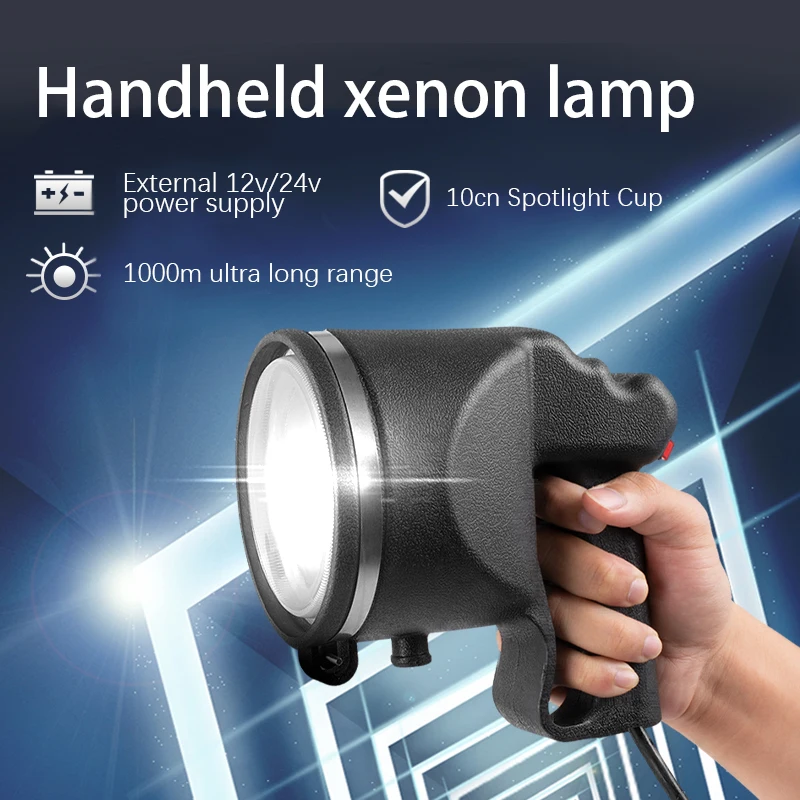 

Powerful 220W searchlight Xenon portable lamp High power 100W HID flashlight 12V/24V torch