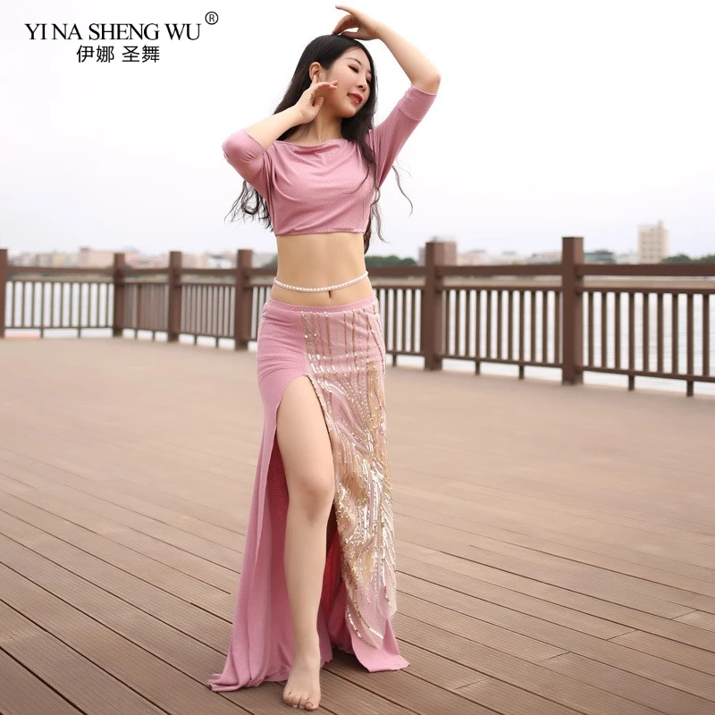 Belly Dance Practice Clothes Suit Autumn Winter Bellydance Split Skirt Half Off-Shoulder Sleeve Top Dresses Girls Sexy Costumes