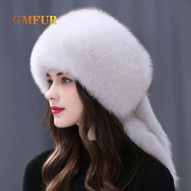 

Women Winter Natural Real Fox Fur Hat Fashion Russian Thick Warm Mongolia Hat Luxury Keep Warm Bomber Ears Hats & Caps Men