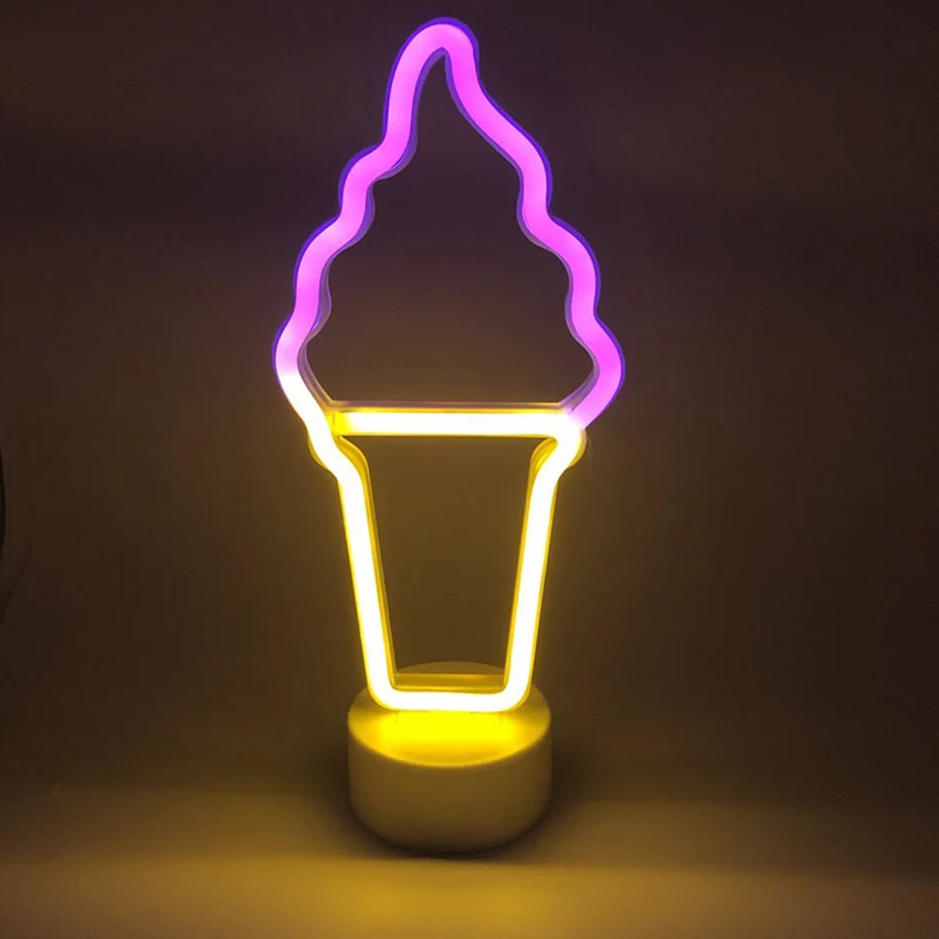 Luz LED de neón para decoración de dormitorio de niños, lámpara de mesa creativa con forma de helado, luces nocturnas, iluminación de emergencia