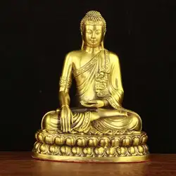 19cm Double Lotus Seated Buddha Sakyamuni Statue Copper Bronze Shakyamuni Figurine Buddhist Home Decor Zen Sculpture