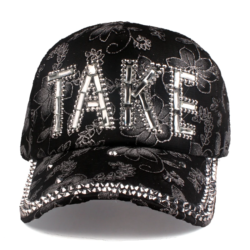 [YARBUU] 2021 Letter TAKE Baseball Cap New Fashion Rhinestone Snapback Caps Bone Casquette Hat Lace Mesh Cap Wholesale