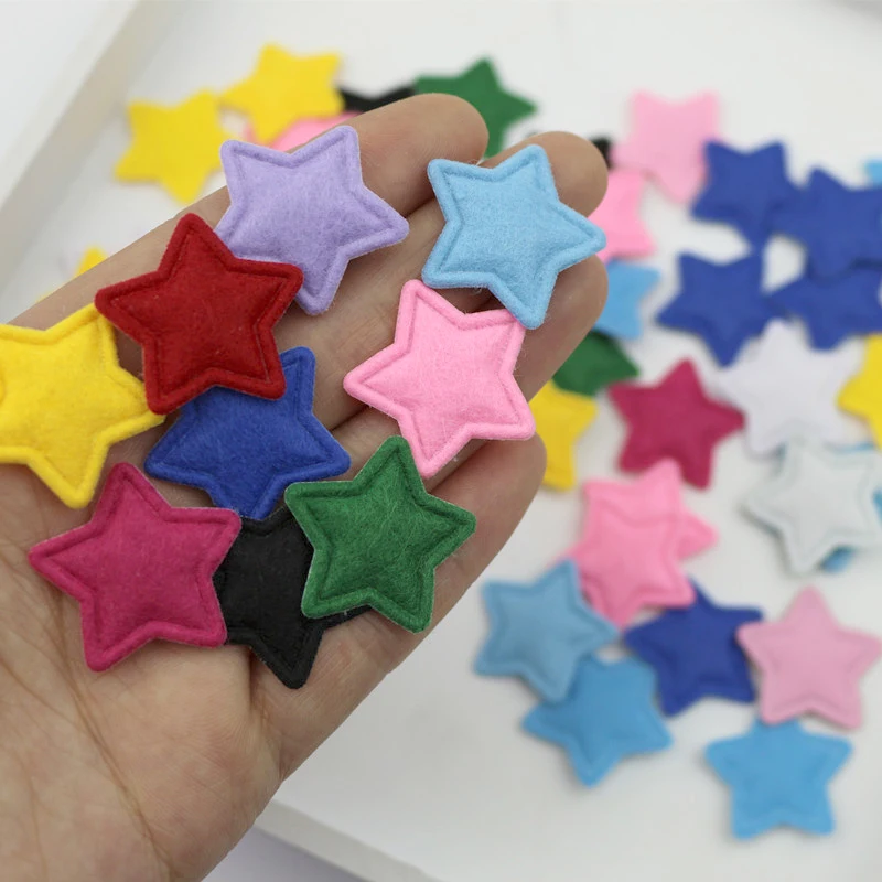 100Pcs 2.5cm Felt Cloth Stars Padded Appliques DIY Craft Supplies Kids Hair Accessories Artesanato Material Ornaments Pentagram