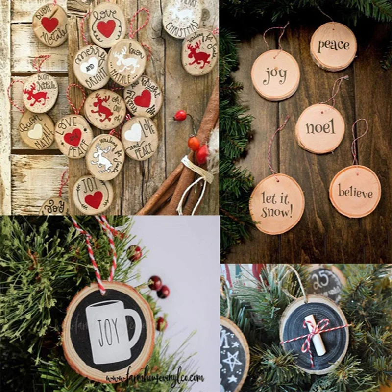 10Pcs Natural Pine Wood Slices DIY Craft Unfinished Wood Kit Predrilled with Hole Circles Arts Party Christmas Ornaments 3-6CM