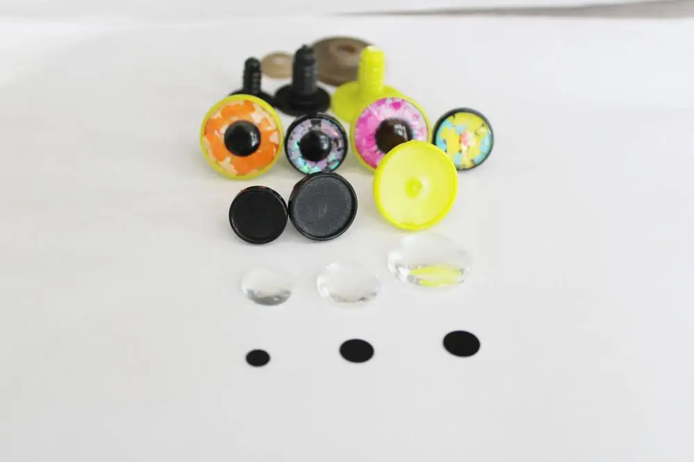 20set Hot handscraft eyes empty tray 14mm 17mm 22mm round shape tray+ glass beads+ black eyes  for new plush crochet doll