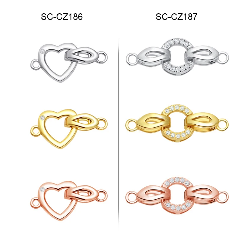 Heart-shaped 925 Silver Clasps For Necklaces Round Cubic Zirconia Clasps Connectors diy Jewelry Making Accessories SC-CZ186