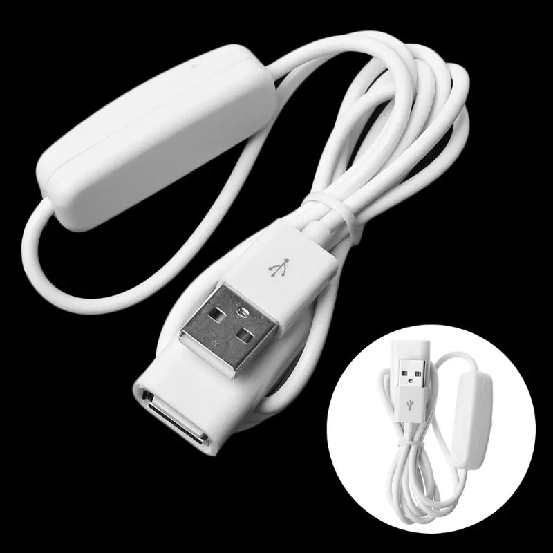 1PCS 2m USB White Cable Male to Female with Switch ON/OFF Cable Extension Toggle for USB Lamp USB Fan Power Line