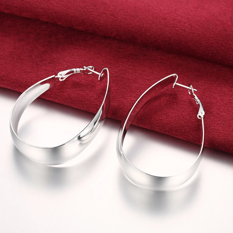 ARAVANT 925 Silver Smooth U Shaped Hoop Earrings For Women Fashion Jewelry