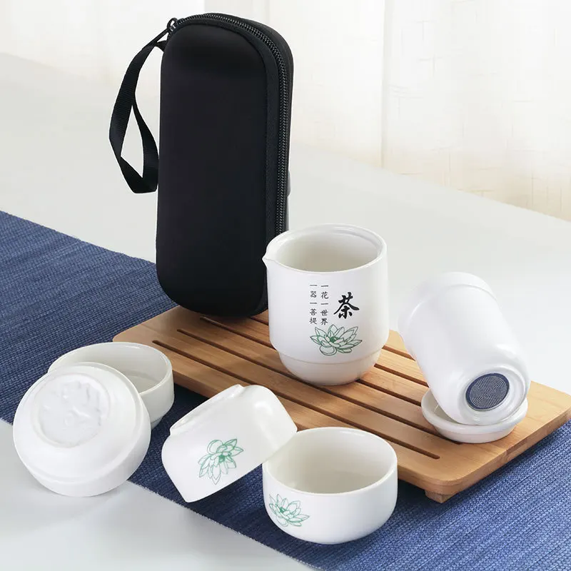 High Guality Chinese Porcelain Tea Set Portable Tea Cups For Travel with Portable Bag Travel Tea Set Ceramic Bottle For Outdoor