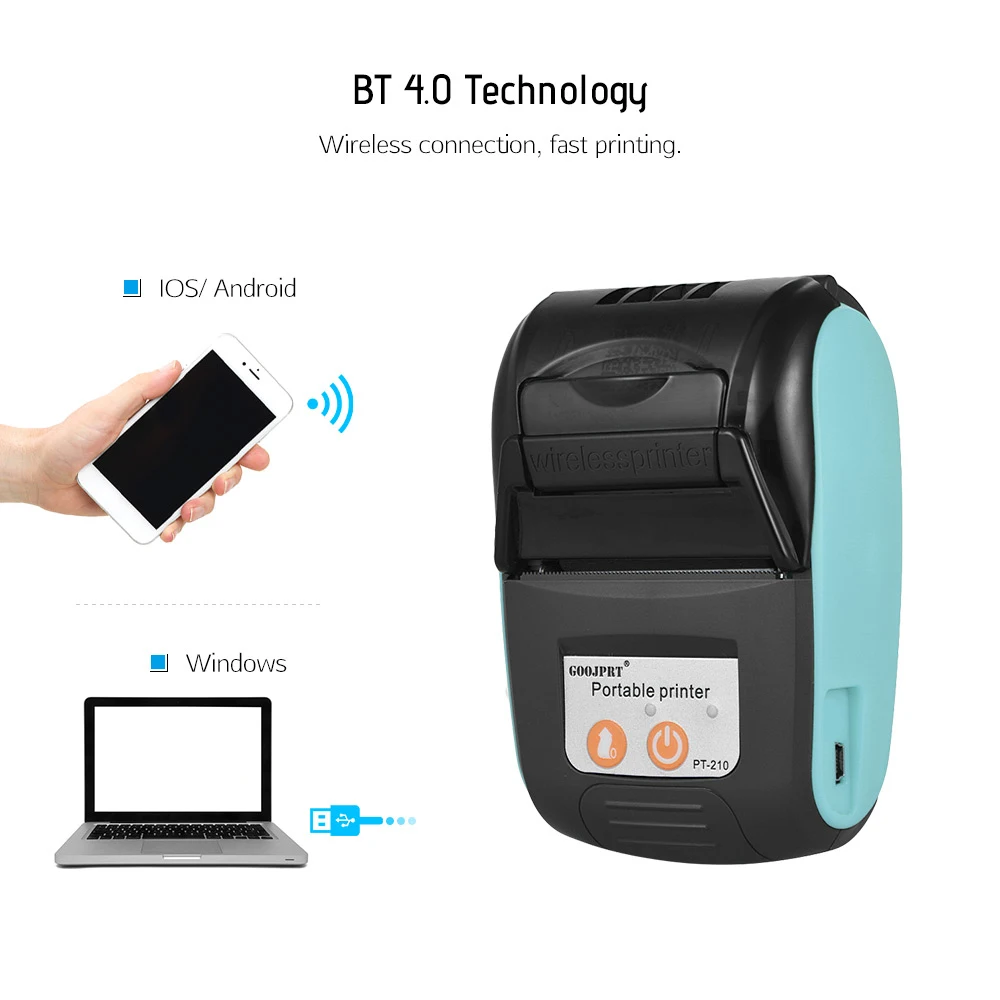 GOOJPRT PT-210 BT Wireless Thermal Portable Printer 203dpi Handheld 58mm Receipt Printer for Retail Stores Factories Logistics