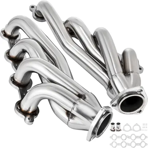 SucceBuy Exhaust Conversion Swap Header  for Chevrolet GMC Truck LS1 LS2 LS3 LS6 Long Tube Header Exhaust Manifold Set W/ Gasket