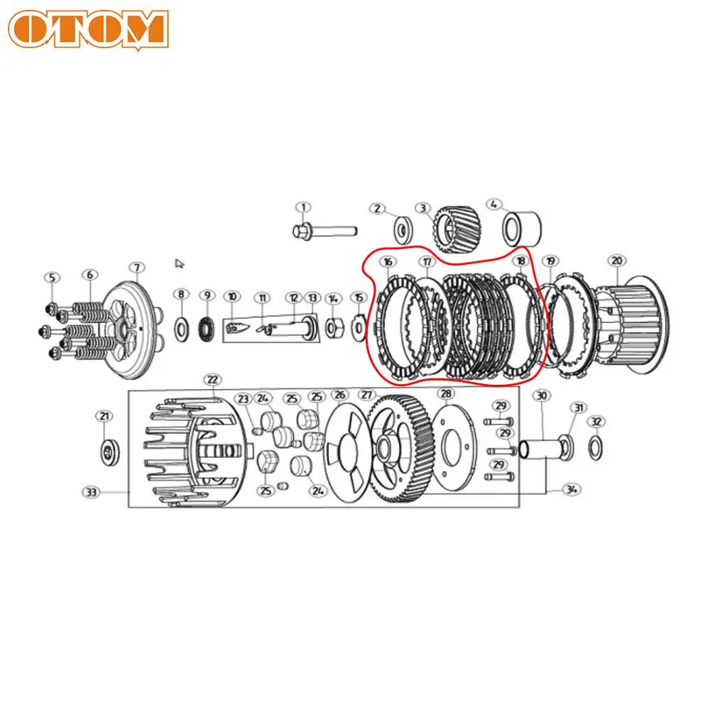 OTOM Motorcycle Engine Clutch Friction Plates Steel Discs Kits For YAMAHA DT230 LONCIN MT250 KEWS KAYO KT250 Motocross Enduro