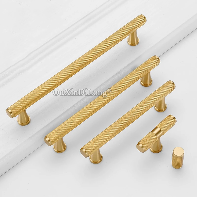 

High-end 10PCS Solid Brass Knurled T-bar Furniture Pulls Handles Drawer Knobs Cupboard Wardrobe Kitchen TV Cabinet Pulls Handles