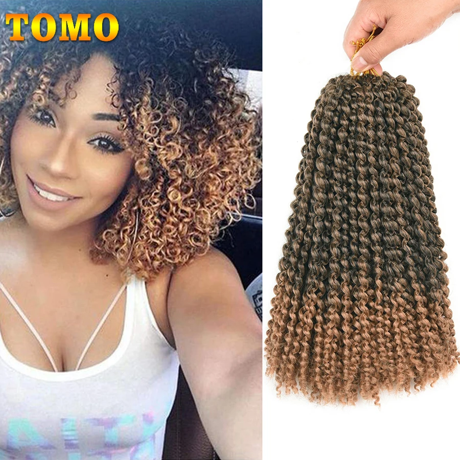 TOMO Afro Kinky Curly Twist Hair 12 Inch Jerry Curl Synthetic Braids Ombre Color Marlybob Crochet Braids Hair Extensions 22Roots