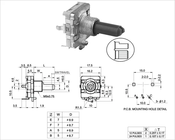 YYT 5PCS EC16 Rotary encoder 24 Number of positioning 24 Pulse length 20MM axis Digital rotary potentiometer