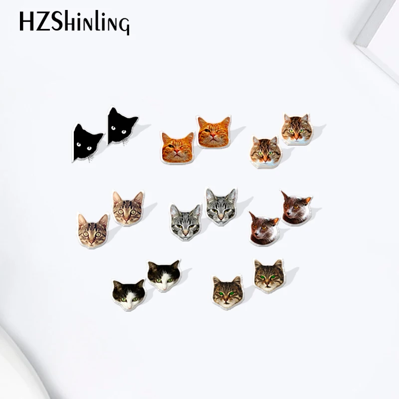 2021 New Fashion Acrylic Stud Earrings lovely Black Cats Head  Pattern Resin Epoxy Acrylic Earrings Jewelry