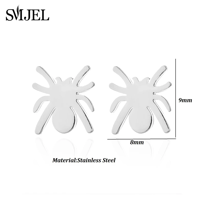 Vintage Fashion Spider Stainless Steel Earrings Geometric Leaves Bat Spider Web Honeycomb Shape Stud Earrings Women Jewelry