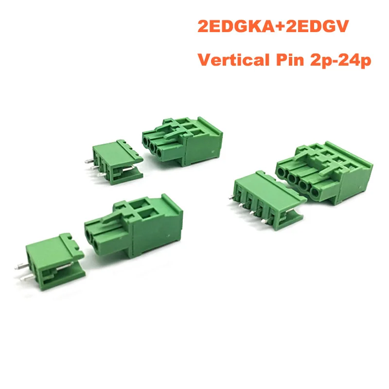 

10Pcs Pitch 5.08mm 2P-24P Screw Plug-in PCB Terminal Block 2EDGKA 2EDGV Straight Pin Male/Female Pluggable Connector 300V 15A