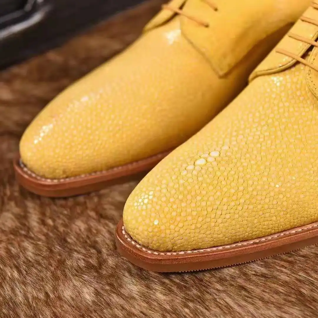 Genuine Stingray fish skin men business official shoe with cow skin shoe sole and lining yellow 2021 new shoes best quality