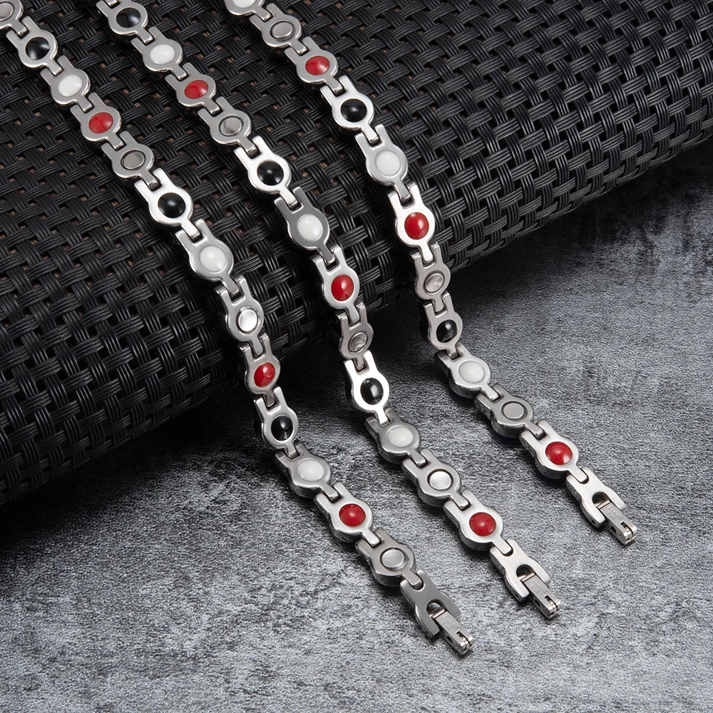 Magnet Health Bracelets AAA Zirconia Pink Stone Stainless Steel Bracelet Women Chain Therapy Arthritis Energy Bracelet for Women