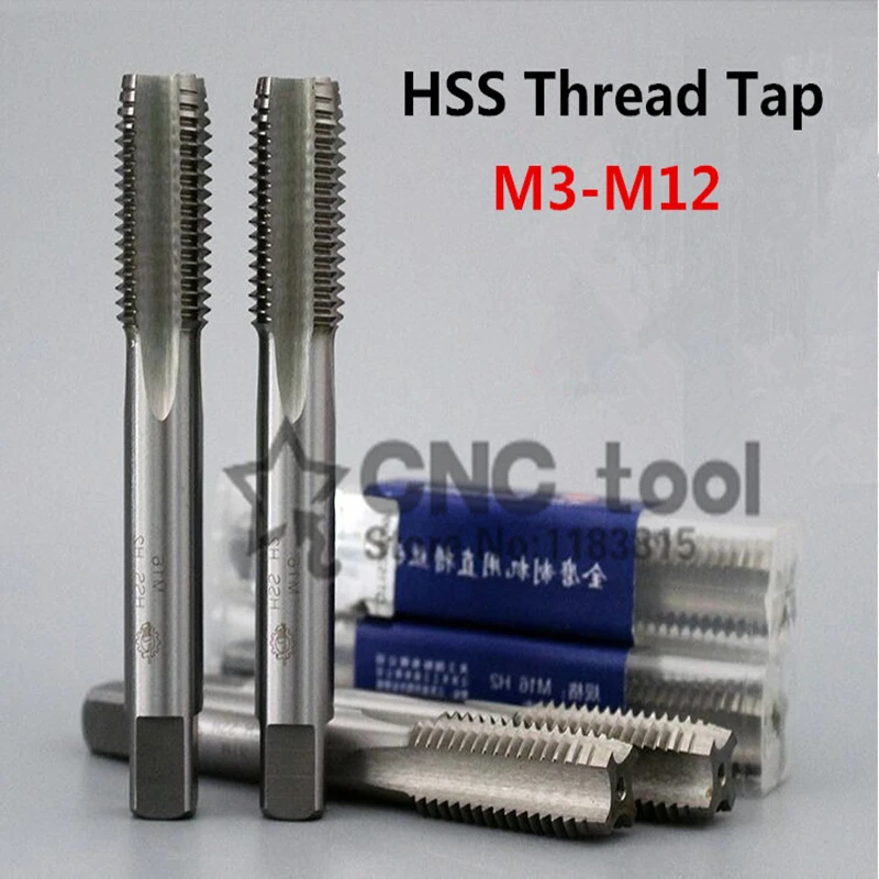 10pcs Machine Spiral Point  Fluted  M3M4M5M6M8M10M12 High Speed Steel  Straight groove Machine Screw Thread Metric Plug Tap