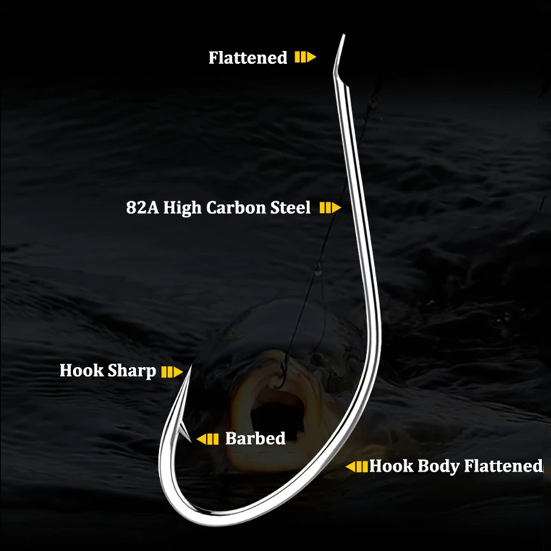 Barbed Fish Hook High Carbon Fishing Hooks Carp Hook Flattened Handle Silvery Fishing Accessories  Jig Head Fishing Gear 50Pcs