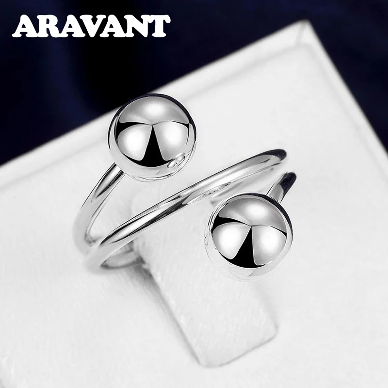 

925 Silver Double Bead Ring For Women Wedding Fashion Jewelry Gifts